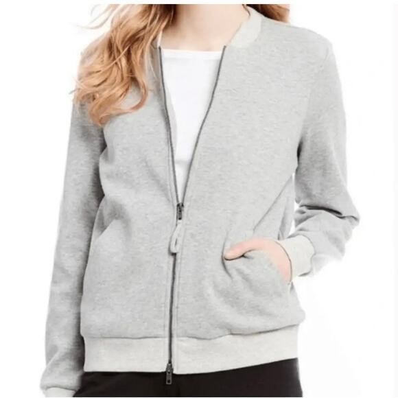 Eileen Fisher Gray Organic Cotton Knit 2-way Zip Bomber Jacket XL - Picture 1 of 11